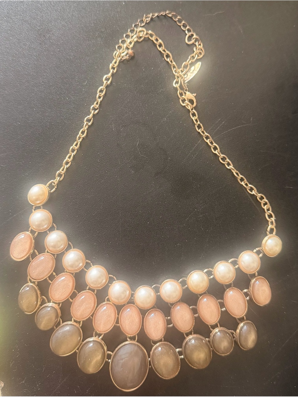 Express Gold-Tone Statement Necklace with Pink, Pearl and Taupe Cabochons